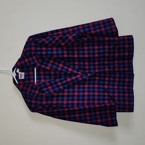 Vintage Russ Blue Pink Black Plaid Single Button Blazer Women's Suit Jacket
